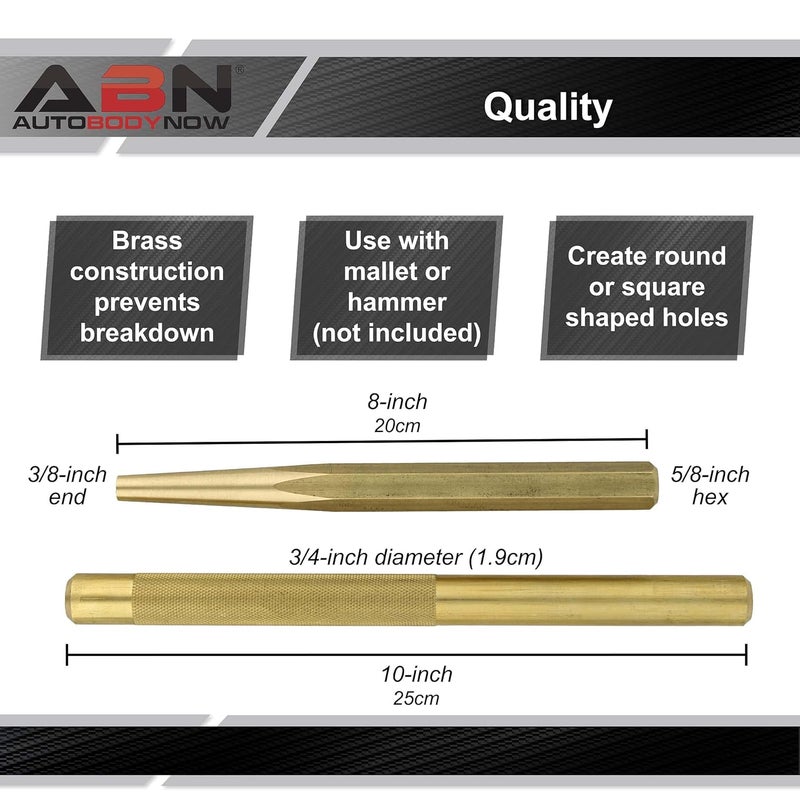 ABN Brass Punch Set - 2 Piece Brass Drift Pin Punch Set - Mechanic’s Non-Marring Chisel Punches for Vehicles - Image 2